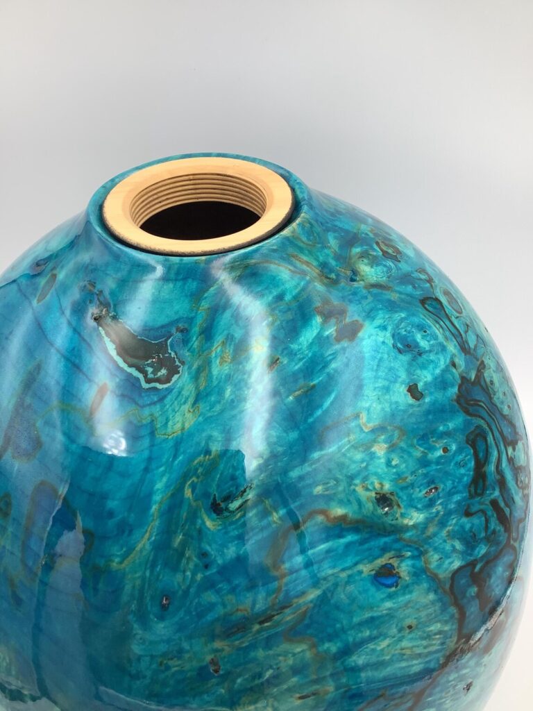 Handmade Wooden Rippled Sycamore Urn Ebony Lid 4